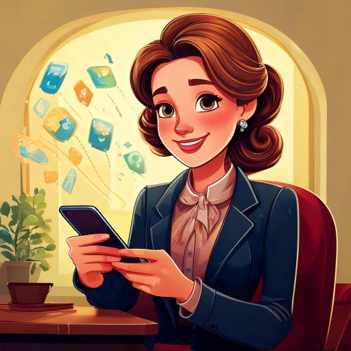 a cartoon of a woman holding a cell phone